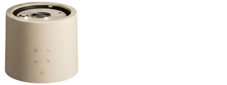 CREATE Studio Pro base — cream cylinder with chrome rotary knob, four monoline program icons, and a power button