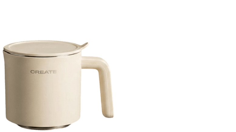 CREATE Studio Pro jug — cream-ivory plastic with handle, chrome accent ring at the rim, CREATE wordmark on the front face
